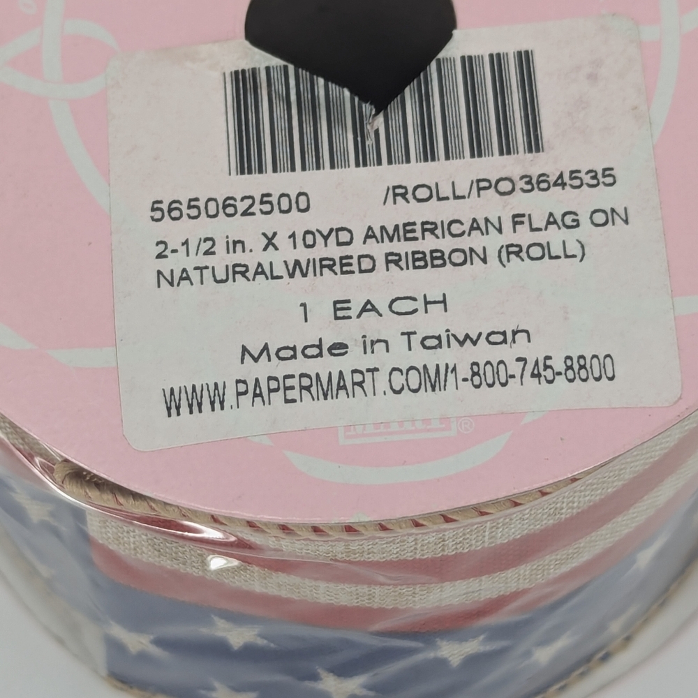 Linen Red Blue Flag Striped Star Wired Party Decorations Ribbon 2.5" 4 July 🇺🇸 - Picture 3 of 7